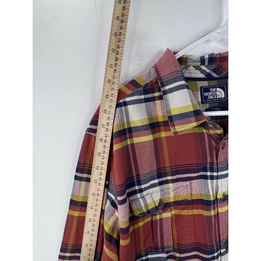 The North‎ Face Shirt Mens XXL Orange/Yellow Plaid Long Sleeve Button Down CB43